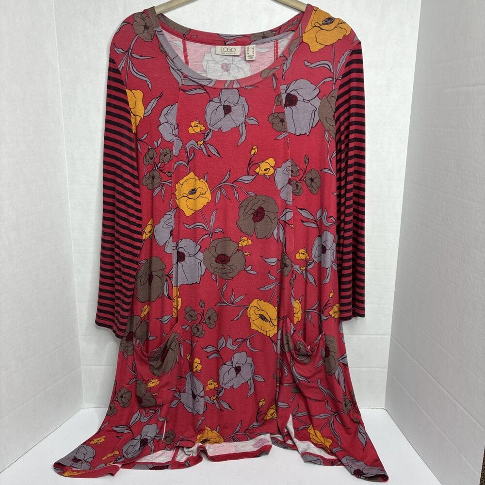 LOGO Lori Goldstein Small Mixed Media Asymmetrical Artsy Top Boho Floral